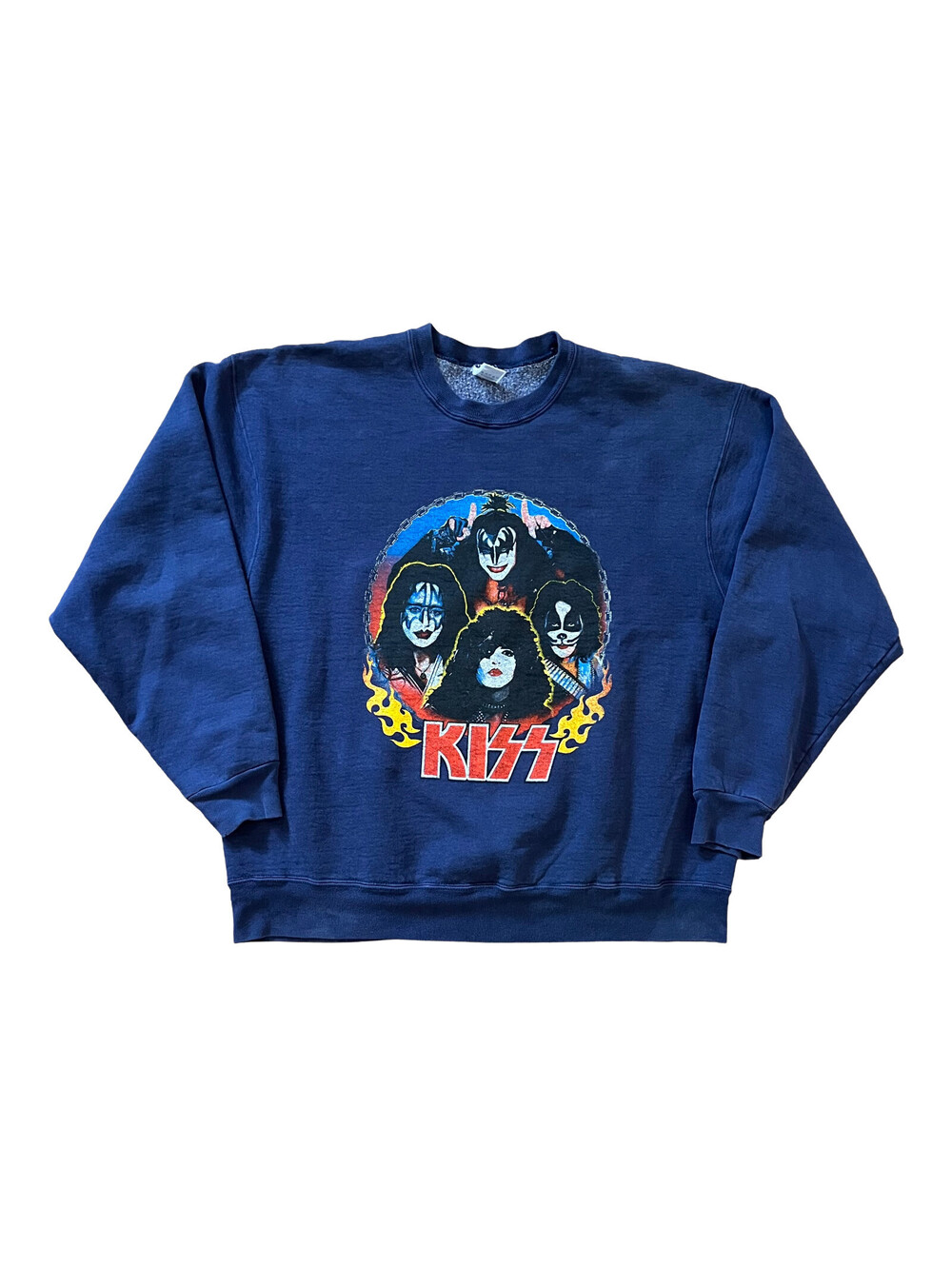 VTG 90s KISS Band Crewneck Sweater XL Sweatshirt 90s Navy Blue Fruit Of The Loom